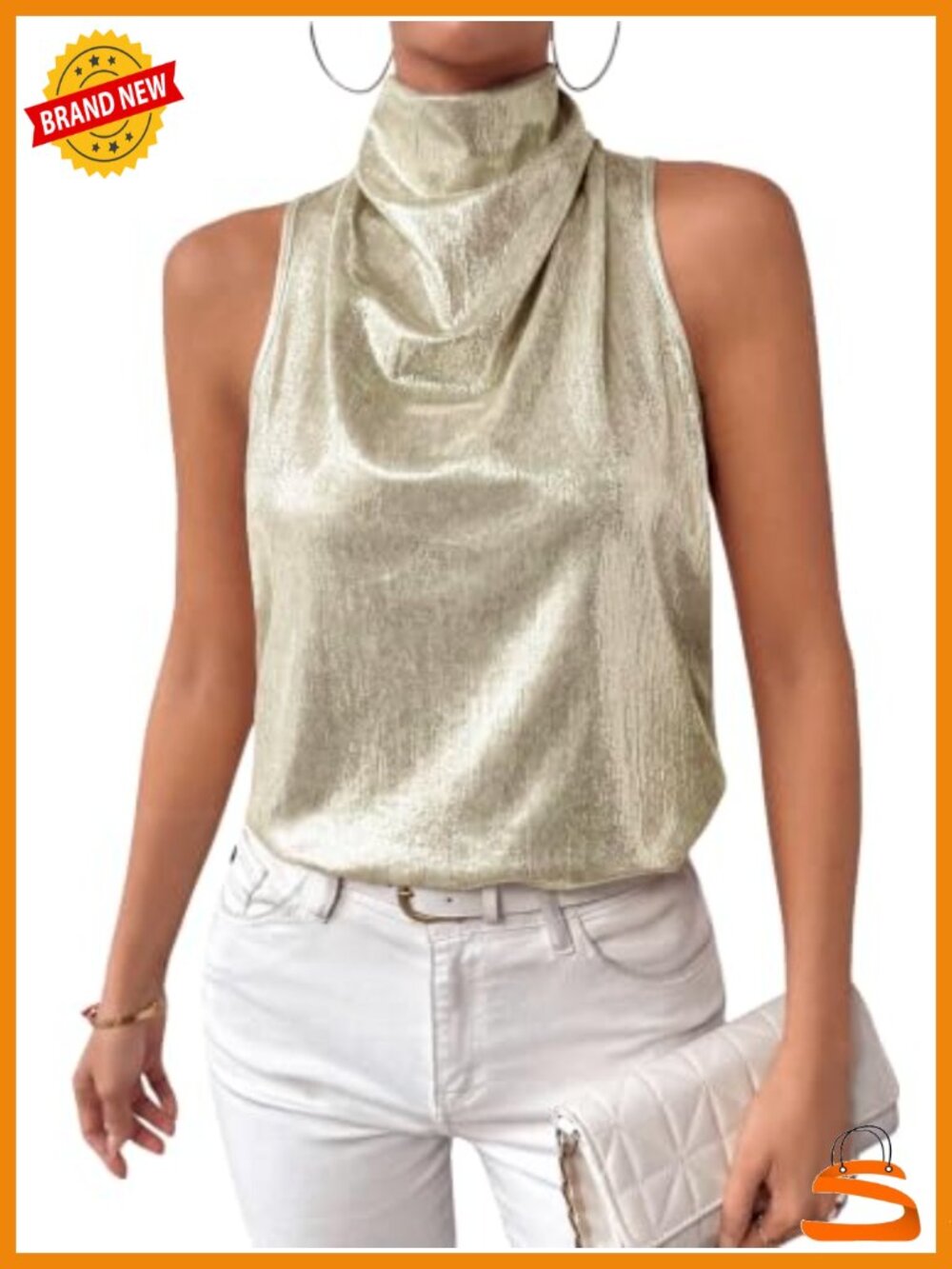 Metallic Sequin Halter Tank Top Sleeveless Slim Fit Party